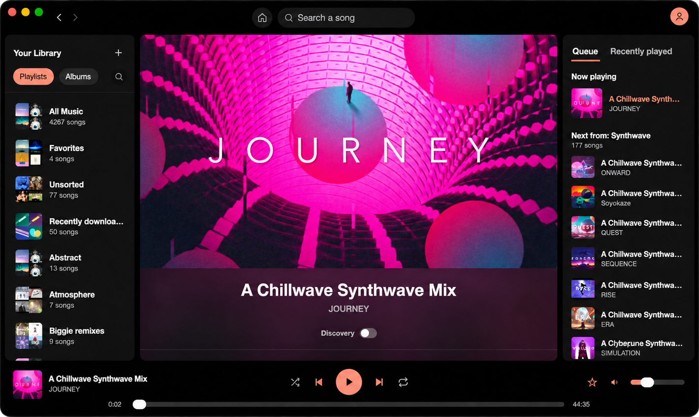 Luno desktop player with library, now playing and queue